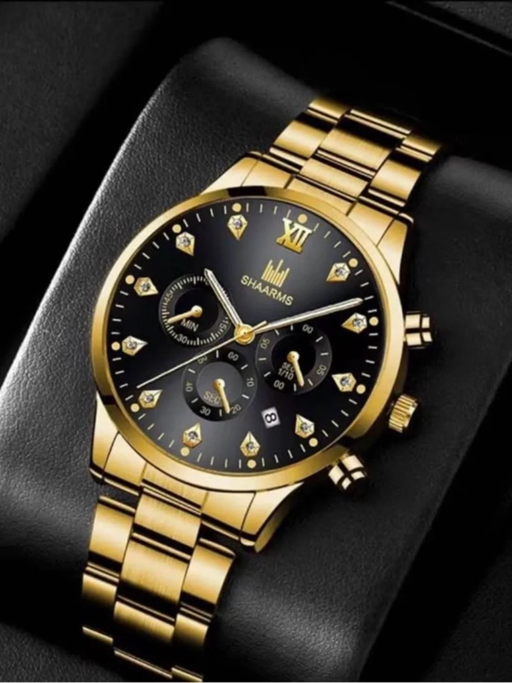 Men's Stainless Steel Chronograph Watch - Black and Gold Options